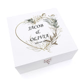 Personalised Luxury Wooden Wedding Box Keepsakes With Silver Green Leaf Heart