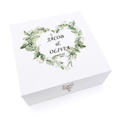 Personalised Luxury Wooden Wedding Box Keepsakes With Floral Green Heart Keepsake Wooden Box ukgiftstoreonline Medium
