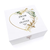 Personalised Luxury Wooden Wedding Box Keepsakes With Gold Green Leaf Heart