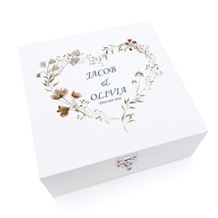 Personalised Luxury Wooden Wedding Box Keepsakes With Watercolour Floral Heart Keepsake Wooden Box ukgiftstoreonline Medium