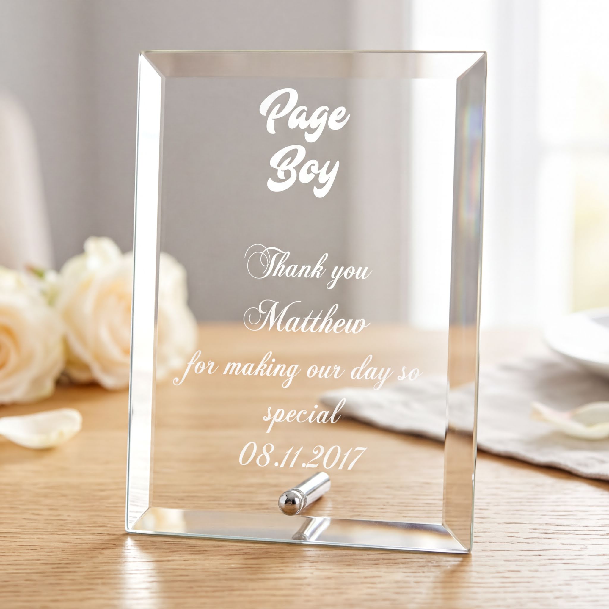 Engraved Glass Plaque - Personalised Page Boy Gift | Wedding Keepsake Personalised Crystal Glass ukgiftstoreonline