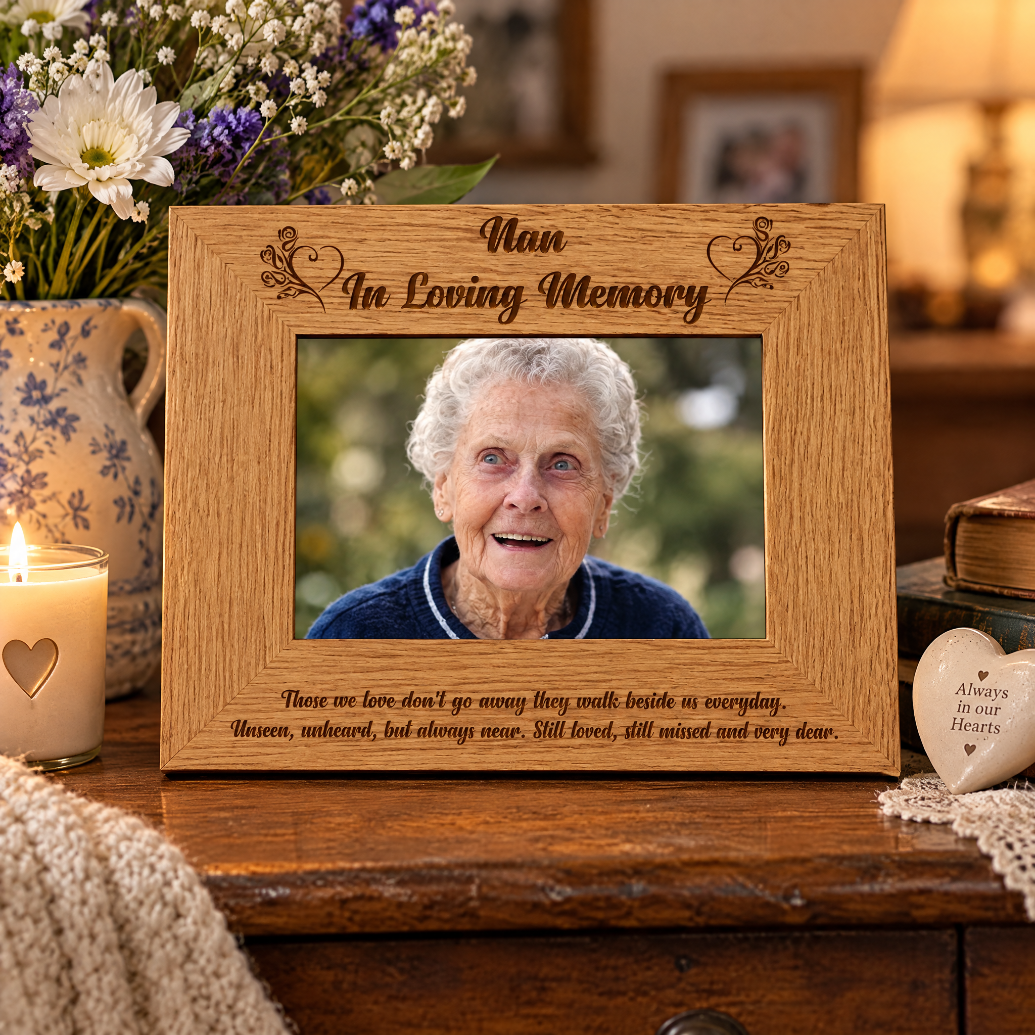 Nan Memorial Photo Frame - Wooden Remembrance Picture Frame Stand Nan Photo Frame ukgiftstoreonline