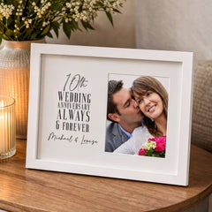 10th Wedding Anniversary Frame – Personalised Photo Frame With White Wood Finish Anniversary Photo Frame ukgiftstoreonline