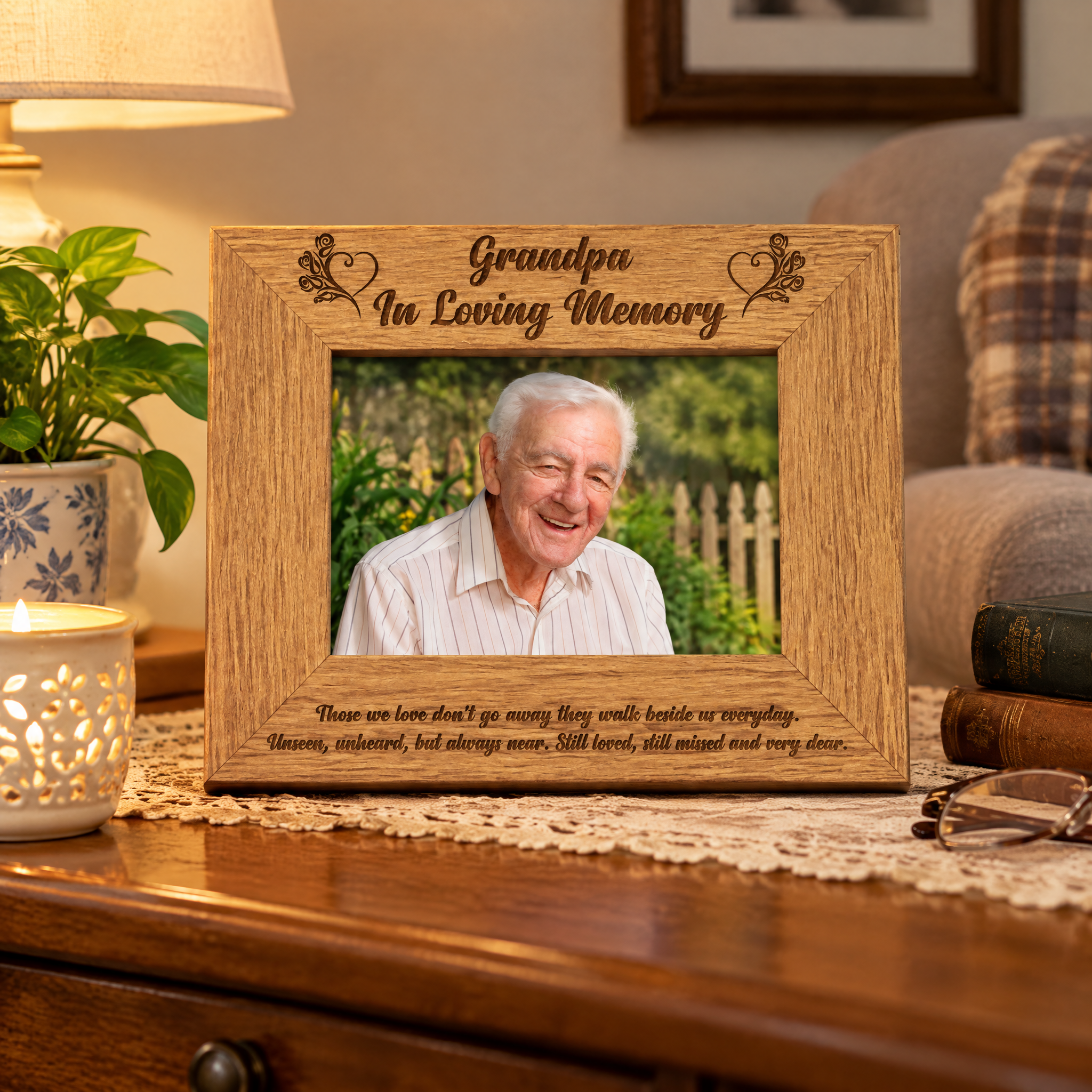Grandpa Memorial Photo Frame | Engraved 4x6 Solid Wood Keepsake Grandpa Photo Frame ukgiftstoreonline