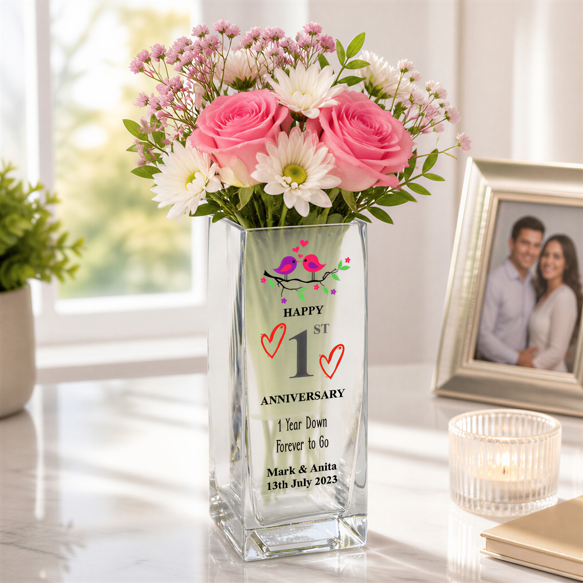 Personalised 1st Anniversary Flower Vase Gift For Couple Husband Wife Loving Memory Remembrance ukgiftstoreonline