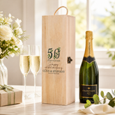 Personalised 50th Anniversary Wooden Wine or Champagne Box Gift Champagne Bottle Holders ukgiftstoreonline