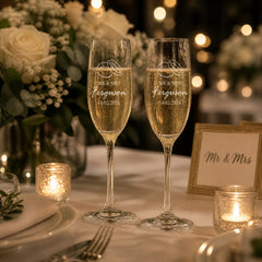 Personalised Engraved Wedding Champagne Glasses Set With Ring Emblem Personalised Champagne Glasses ukgiftstoreonline