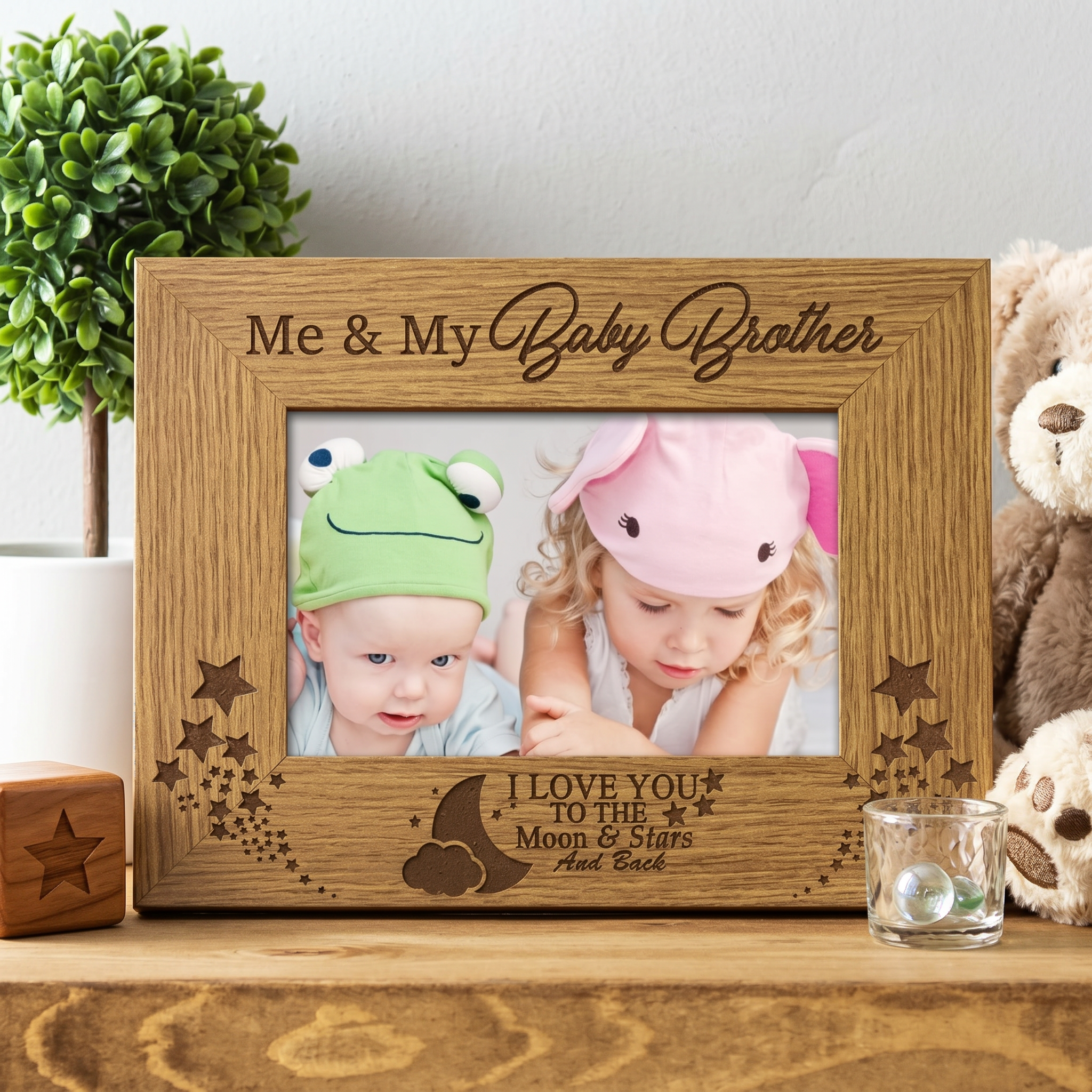 Engraved Baby Brother Frame - Personalised Wooden Photo Frame Gift With Solid Wood Finish Baby Photo Frame ukgiftstoreonline