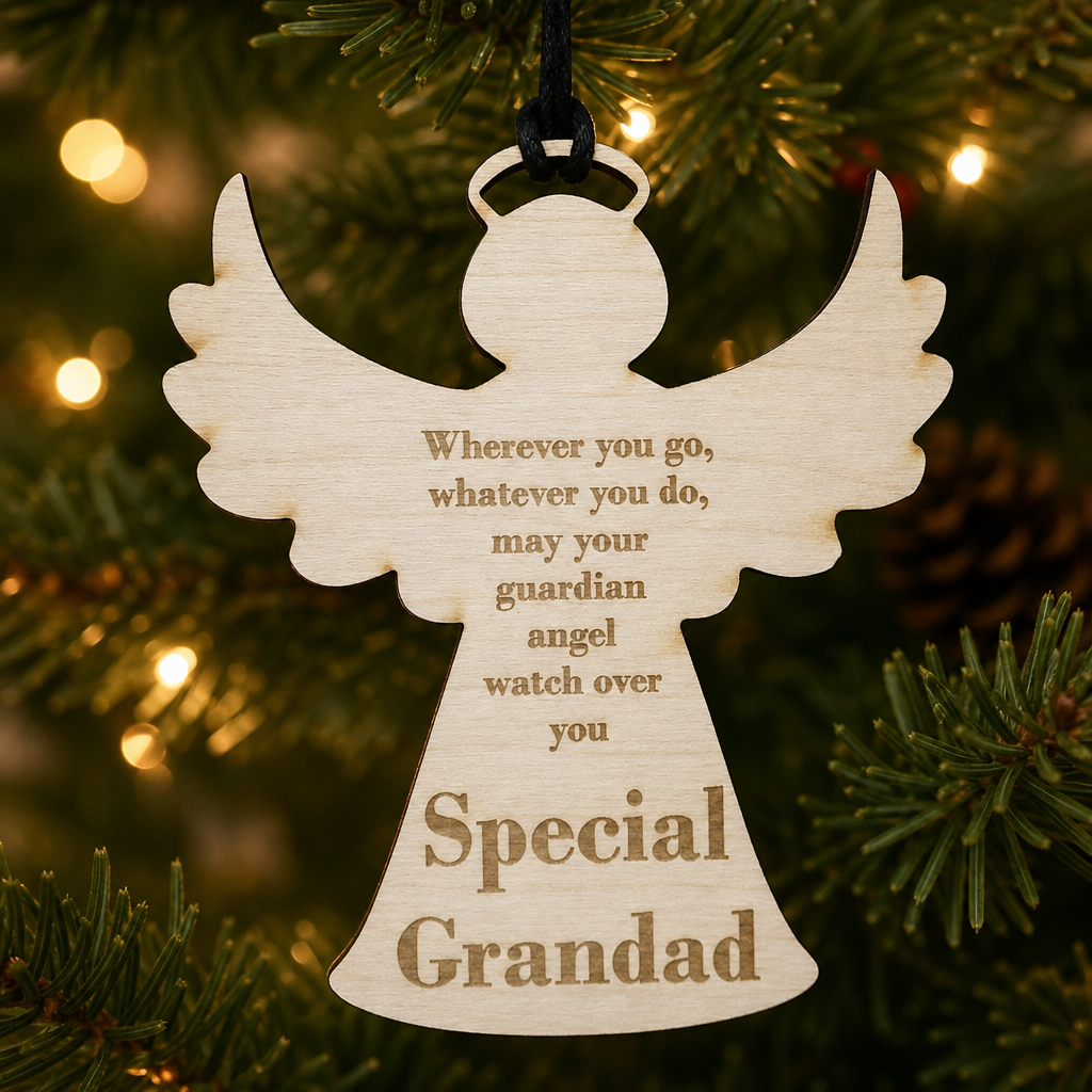 Grandad Wooden Plaque - Guardian Angel Gift | Vintage Birch Wood Memorial Keepsake Personalised Key Ring ukgiftstoreonline