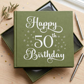 50th Birthday Olive Green Photo Album, Star Motif, 50 Prints, Captions ukgiftstoreonline