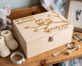 Large Wooden Personalised Owl Design Baby Memories Keepsake Box Keepsake Memory Box Raised Words