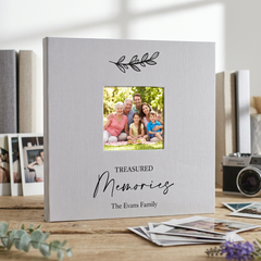 Personalised Family Memories Photo Album Linen Cover With Leaf Design Guest Book ukgiftstoreonline