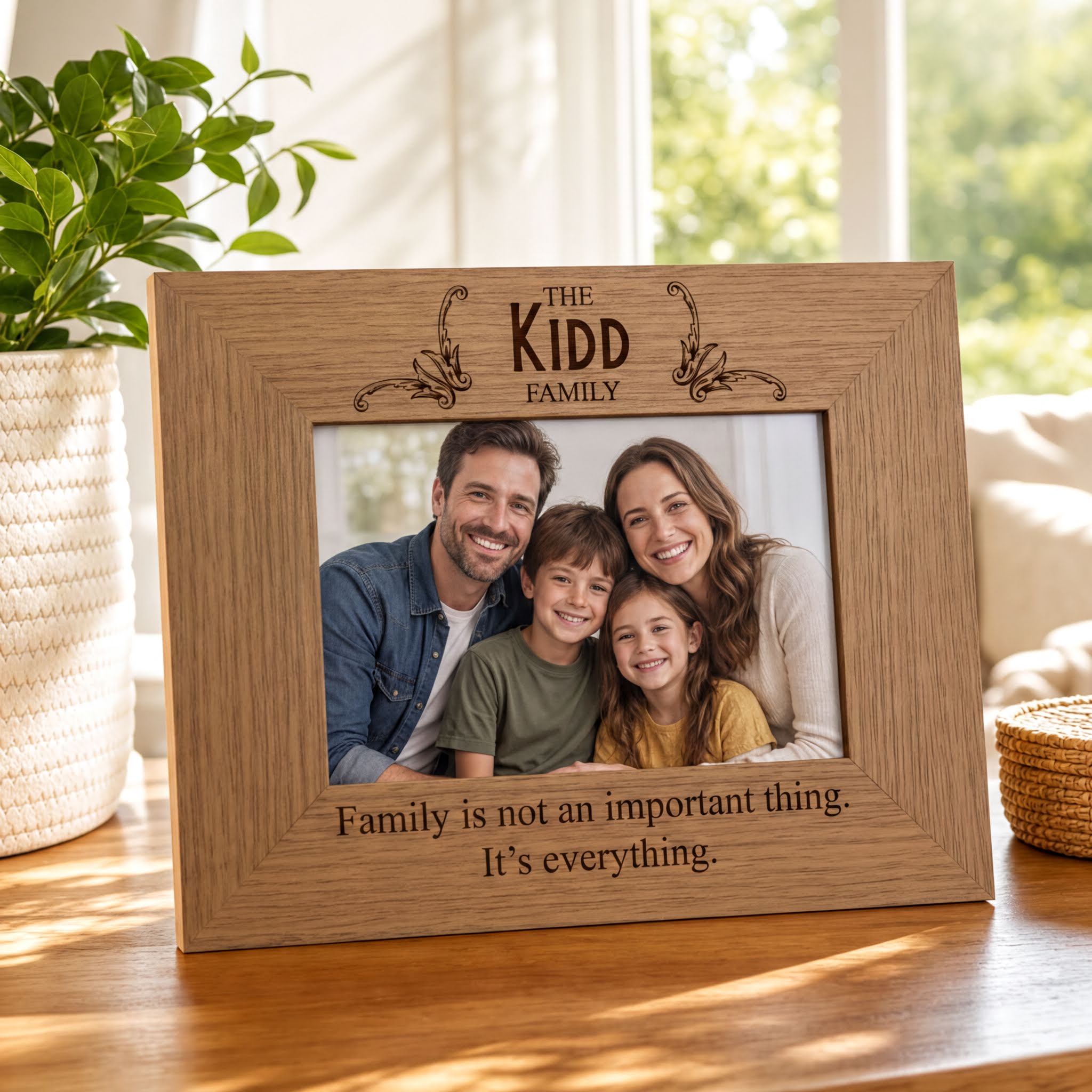 Personalised Family Photo Frame - Oak Wood Picture Frame With Stand & Engraved Family Name Family Photo frame ukgiftstoreonline