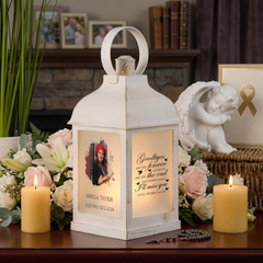 Personalised Memorial Photo Upload Lantern, Memorial Candle, Goodbyes are not forever memorial lantern ukgiftstoreonline