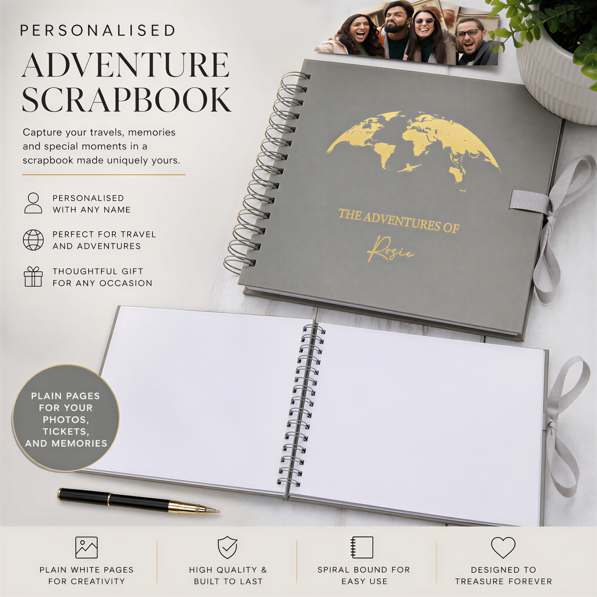 Personalised Grey Adventures Holiday Love Scrapbook Photo Album Scrapbook ukgiftstoreonline