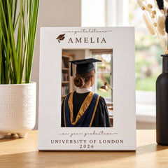 Personalised White Wooden Engraved Graduation Photo Frame Gift For University Graduate ukgiftstoreonline