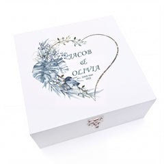 Personalised Luxury Wooden Wedding Box Keepsakes With Blue Tropical Heart Keepsake Wooden Box ukgiftstoreonline Medium