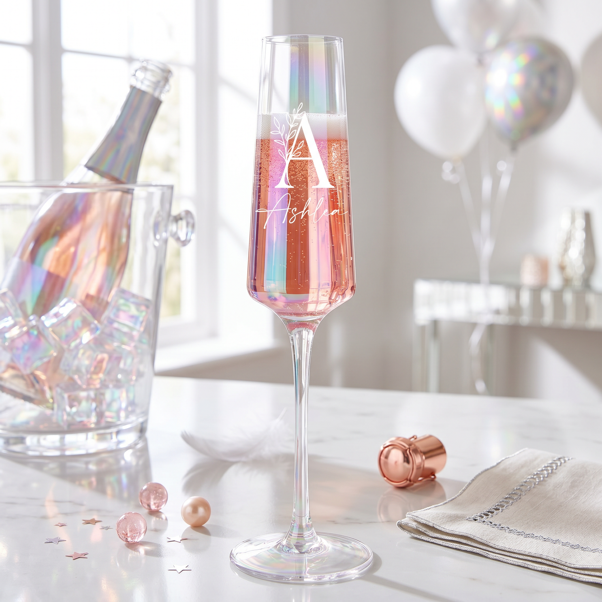 Personalised Champagne Flute – Tall Prosecco Glass | Custom Engraved Rainbow Glassware Gift Champagne Glasses ukgiftstoreonline