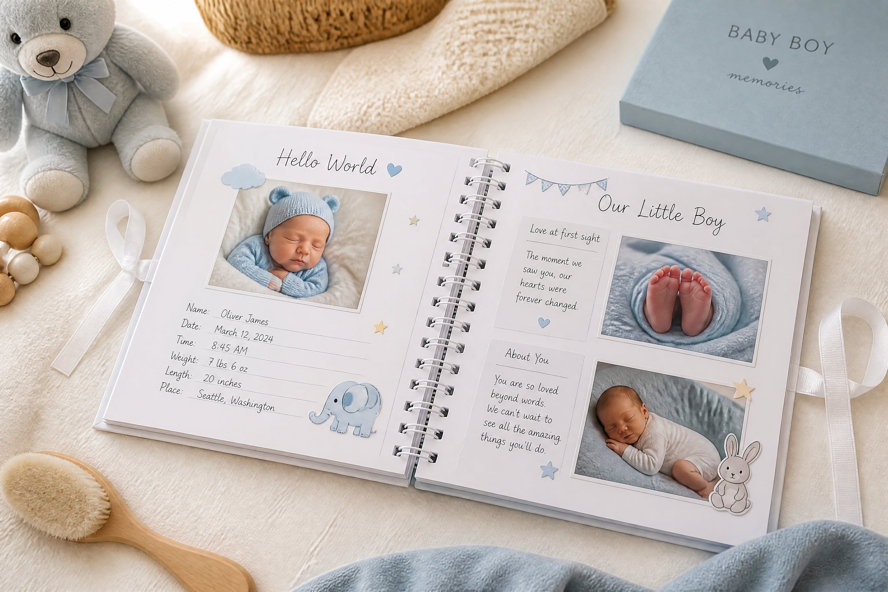Personalised Baby Boy Elephants Design Scrapbook Photo Album Baby Boy Photo Album ukgiftstoreonline