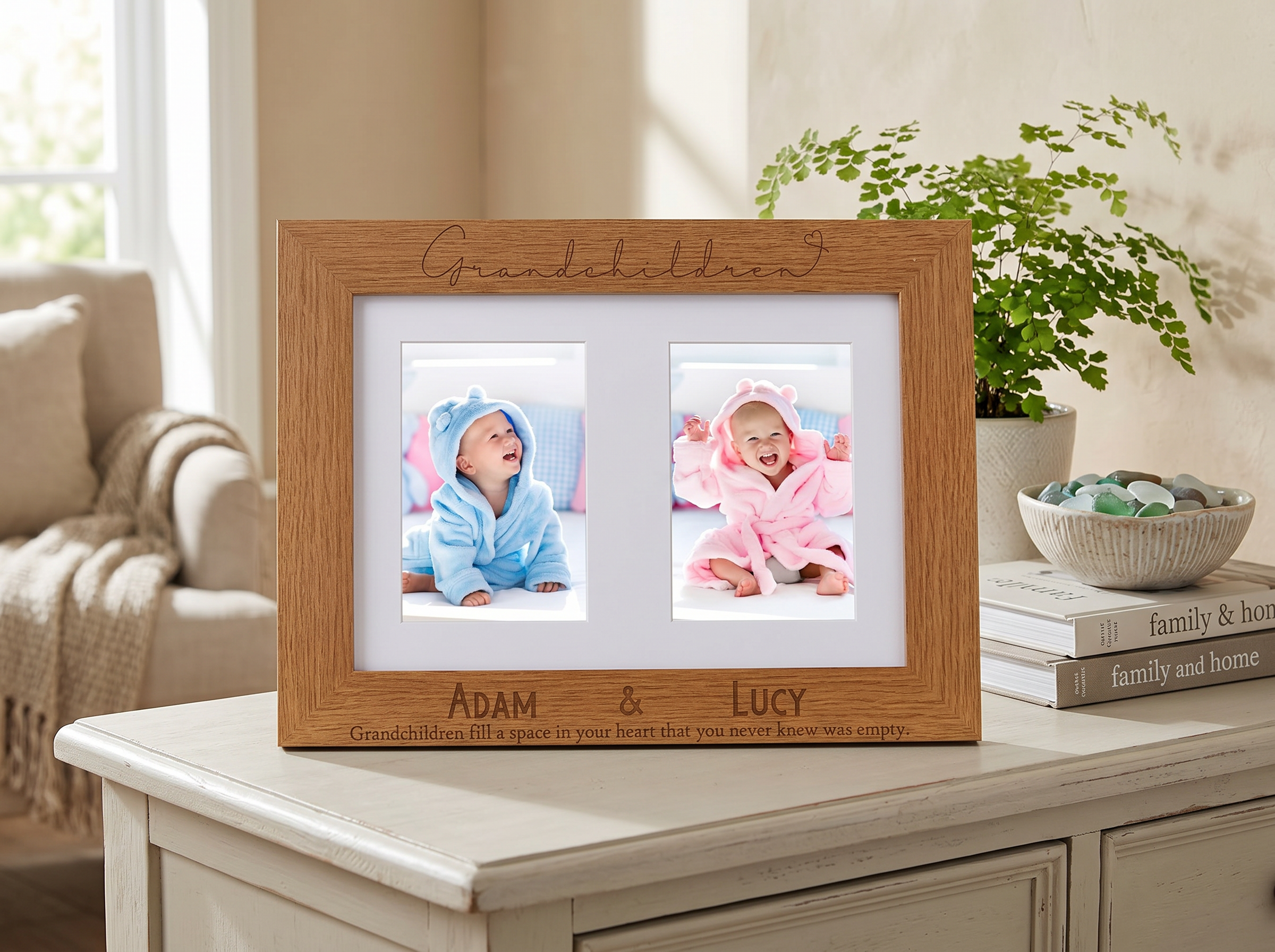 Personalised Grandchildren Double Wooden Photo Frame Gift Photo Frame ukgiftstoreonline