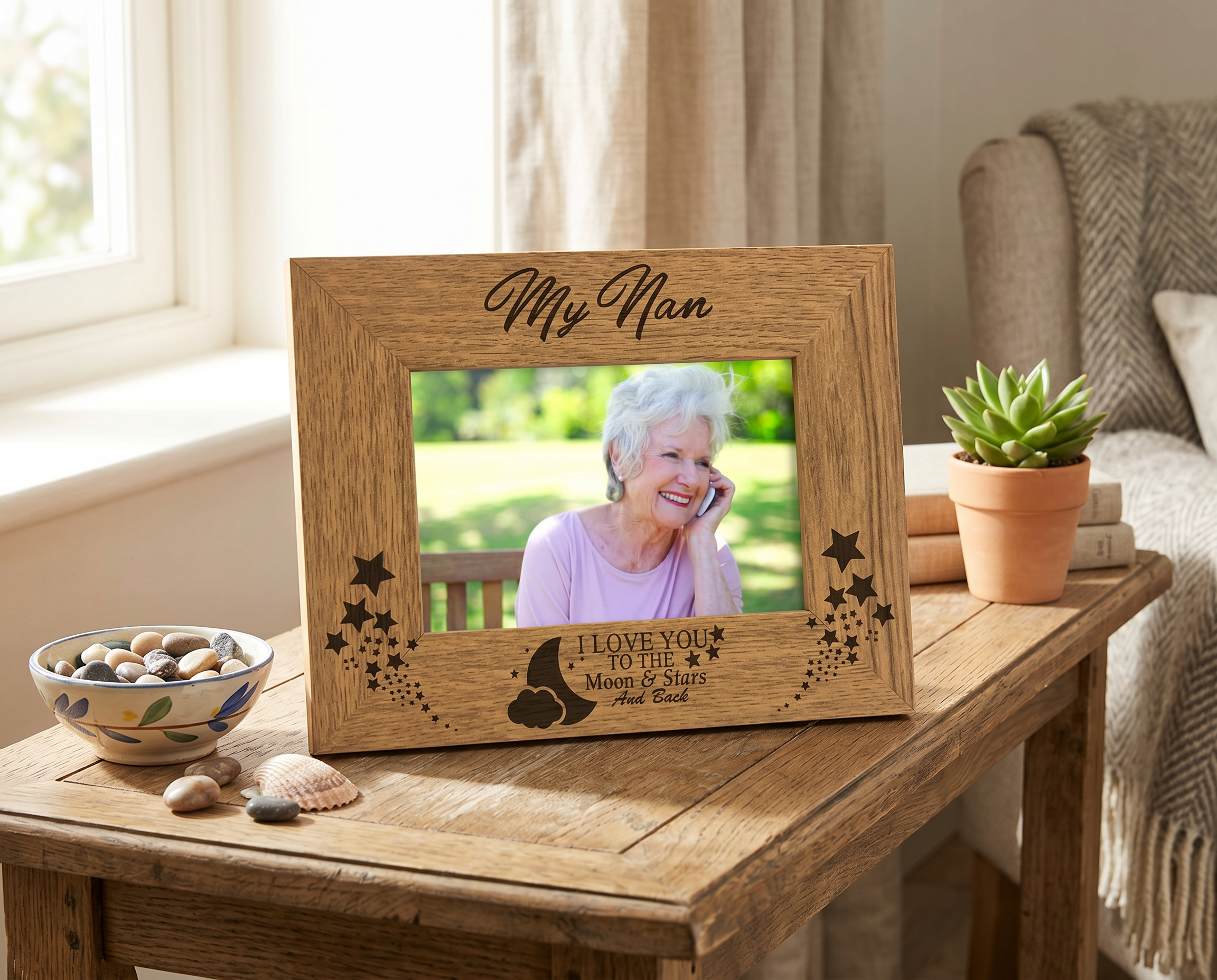 My Nan Love You To The Moon and Back Engraved Wooden Photo Frame Gift Nan Photo Frame ukgiftstoreonline