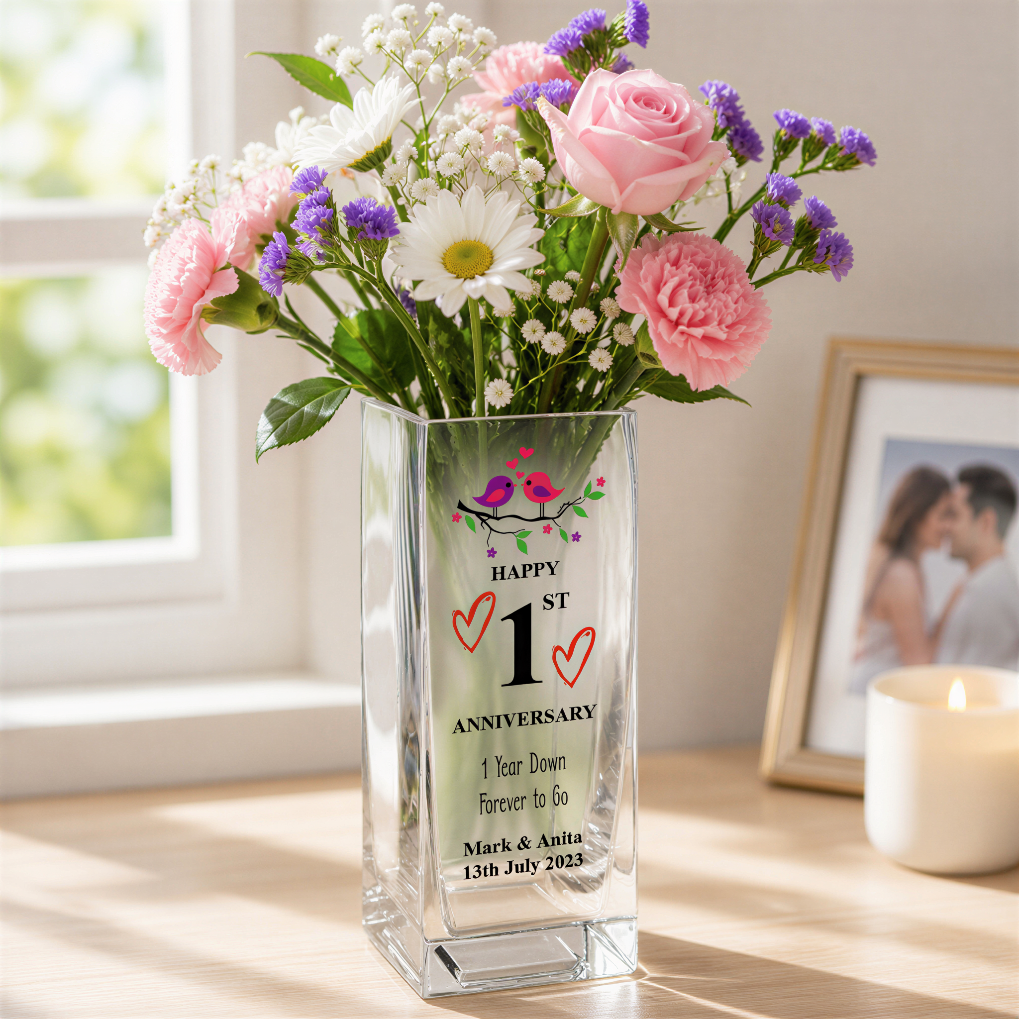 Personalised 1st Anniversary Flower Vase Gift For Couple Husband Wife Loving Memory Remembrance ukgiftstoreonline
