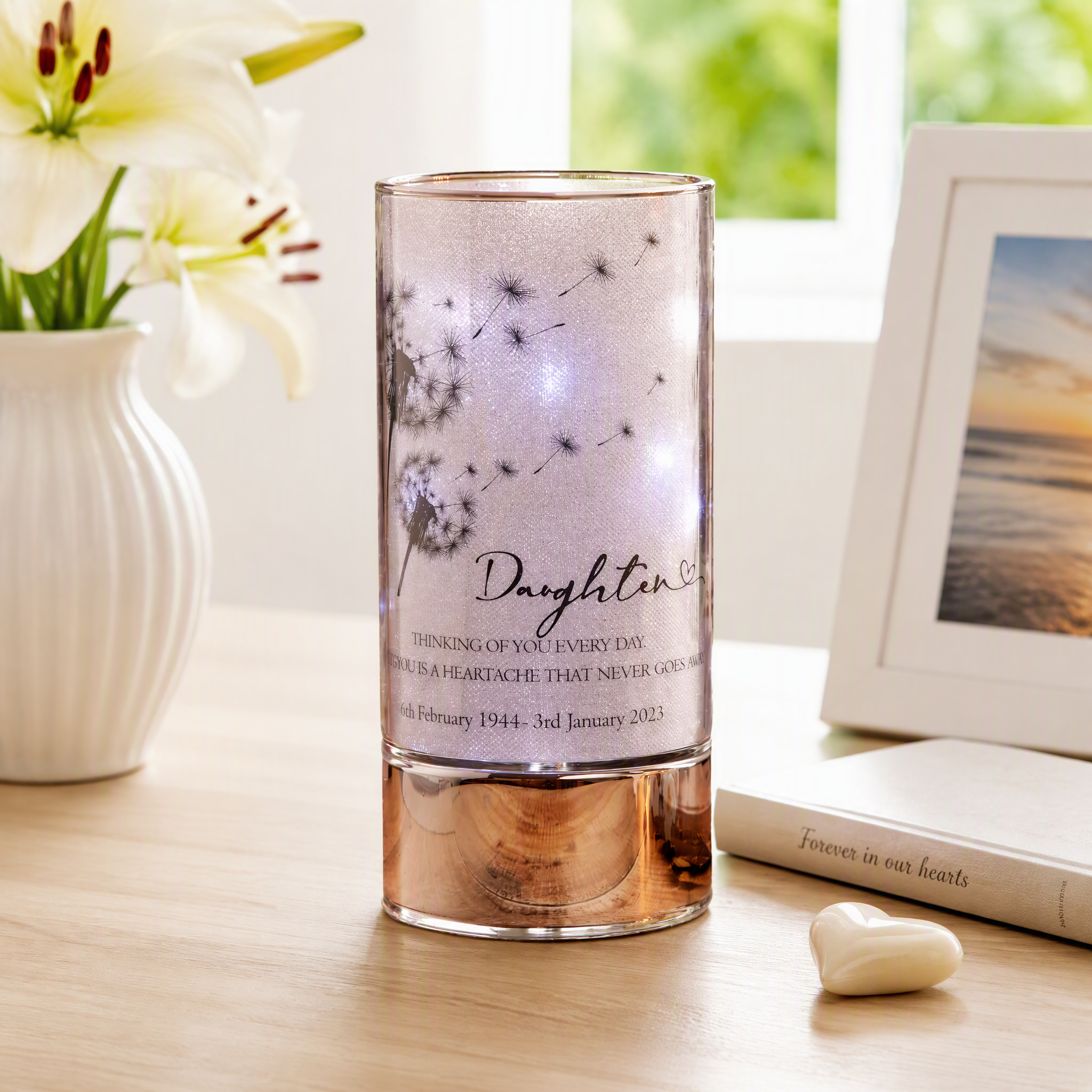 Personalised Daughter In Loving Memory Led Lamp With Dandelions Sympathy Gift Personalised Lights ukgiftstoreonline