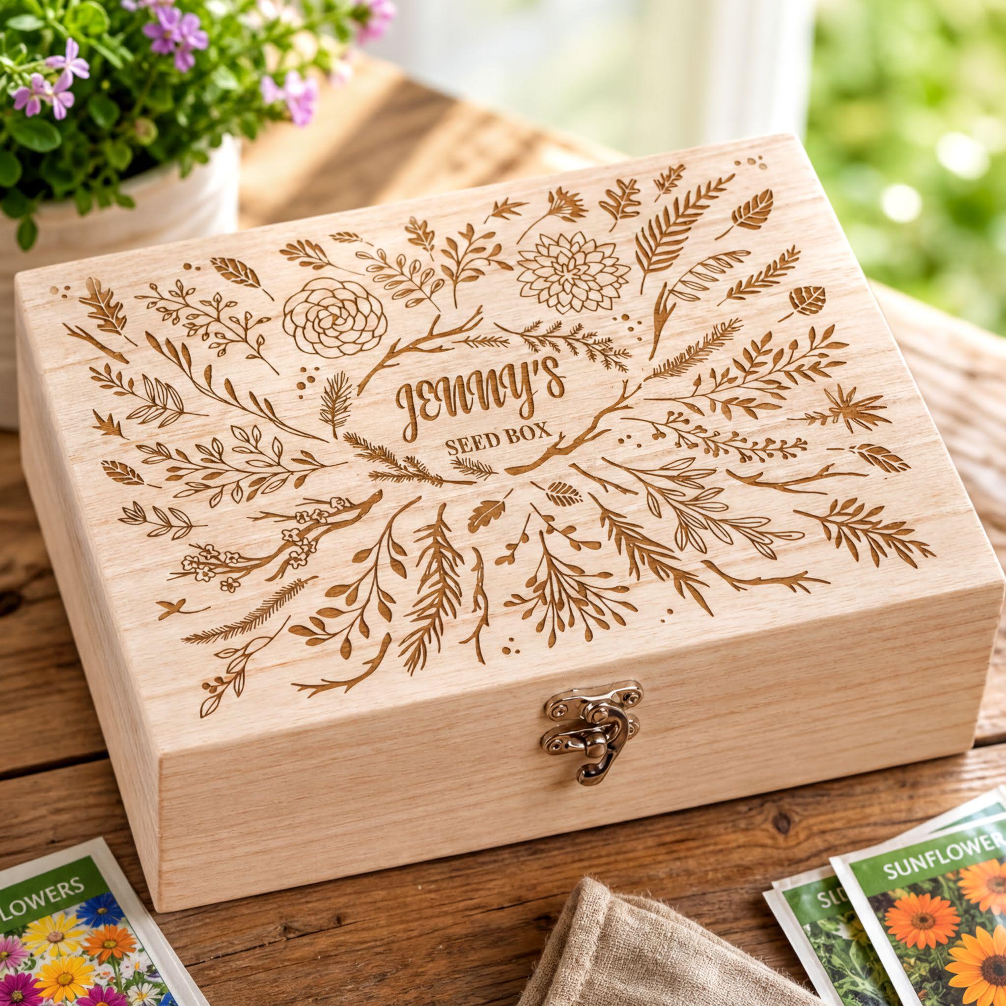 Personalised Seed Box – Wooden Floral Garden Storage With Six Compartments ukgiftstoreonline