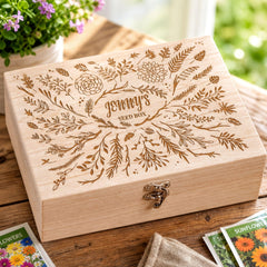 Personalised Seed Box – Wooden Floral Garden Storage With Six Compartments ukgiftstoreonline