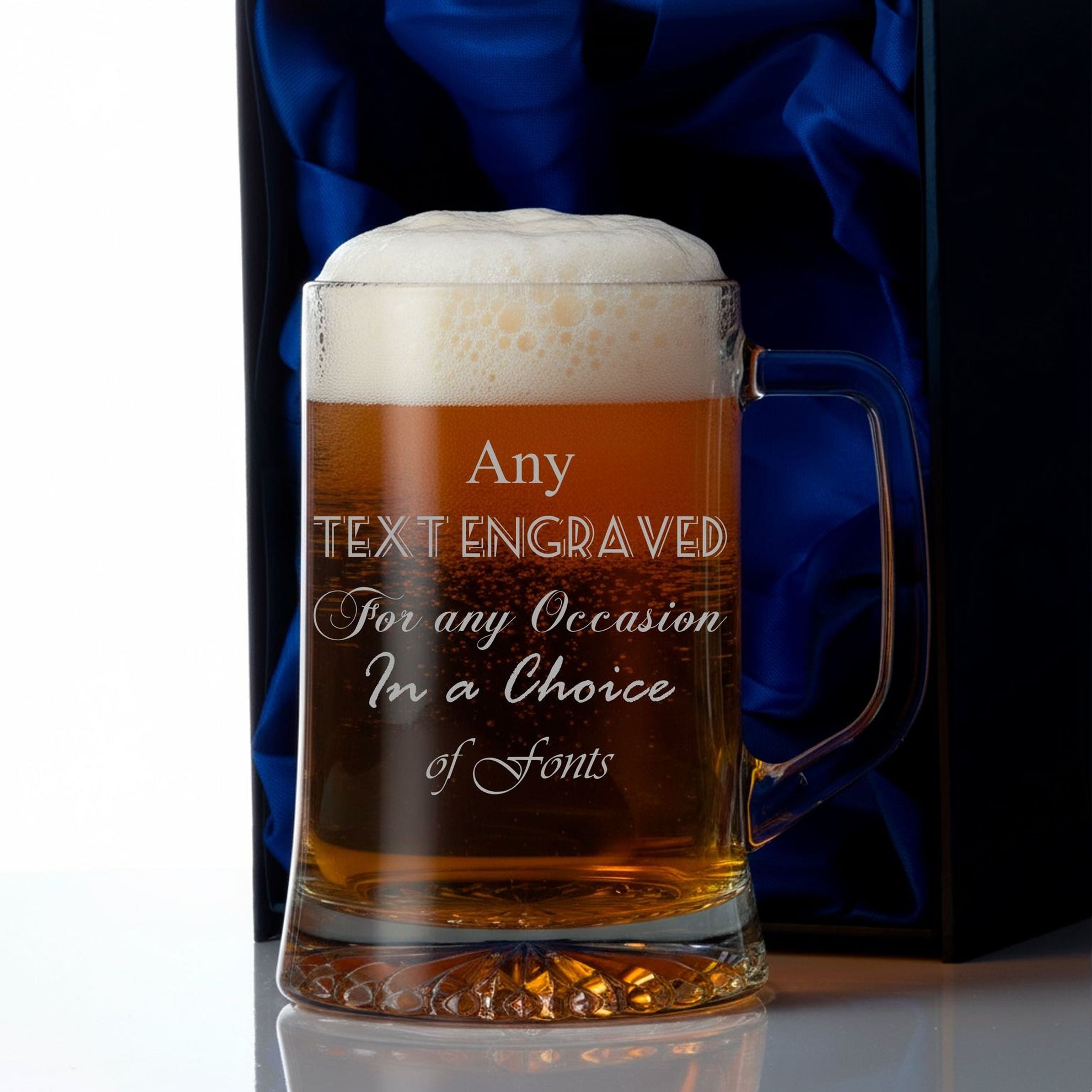 Personalised Beer Glass Tankard Engraved Pint Gift Box Custom text Birthday Gift personalised beer glass tankard ukgiftstoreonline