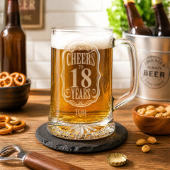 Cheers to 18 Years Birthday Gift Personalised Engraved Glass Beer Tankard personalised beer glass tankard ukgiftstoreonline