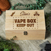 Personalised Vape Box – Large Wooden Storage Box with Clip Closure Gift Keepsake Memory Box Raised Words