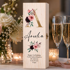 Personalised Monogram and Sentiment Wooden Wine or Champagne Box Gift Champagne Bottle Holders ukgiftstoreonline
