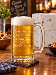Personalised Beer Stein, 520Ml Engraved Glass Mug, Thumb Handle, Gift Box personalised beer glasses ukgiftstoreonline