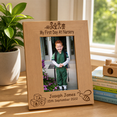Personalised Nursery Photo Frame – First Day Nursery Gift With Oak Finish Photo Frame ukgiftstoreonline