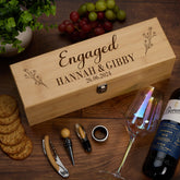 Personalised Engagement Wine Box Storage With 4 Wine Accessories Set