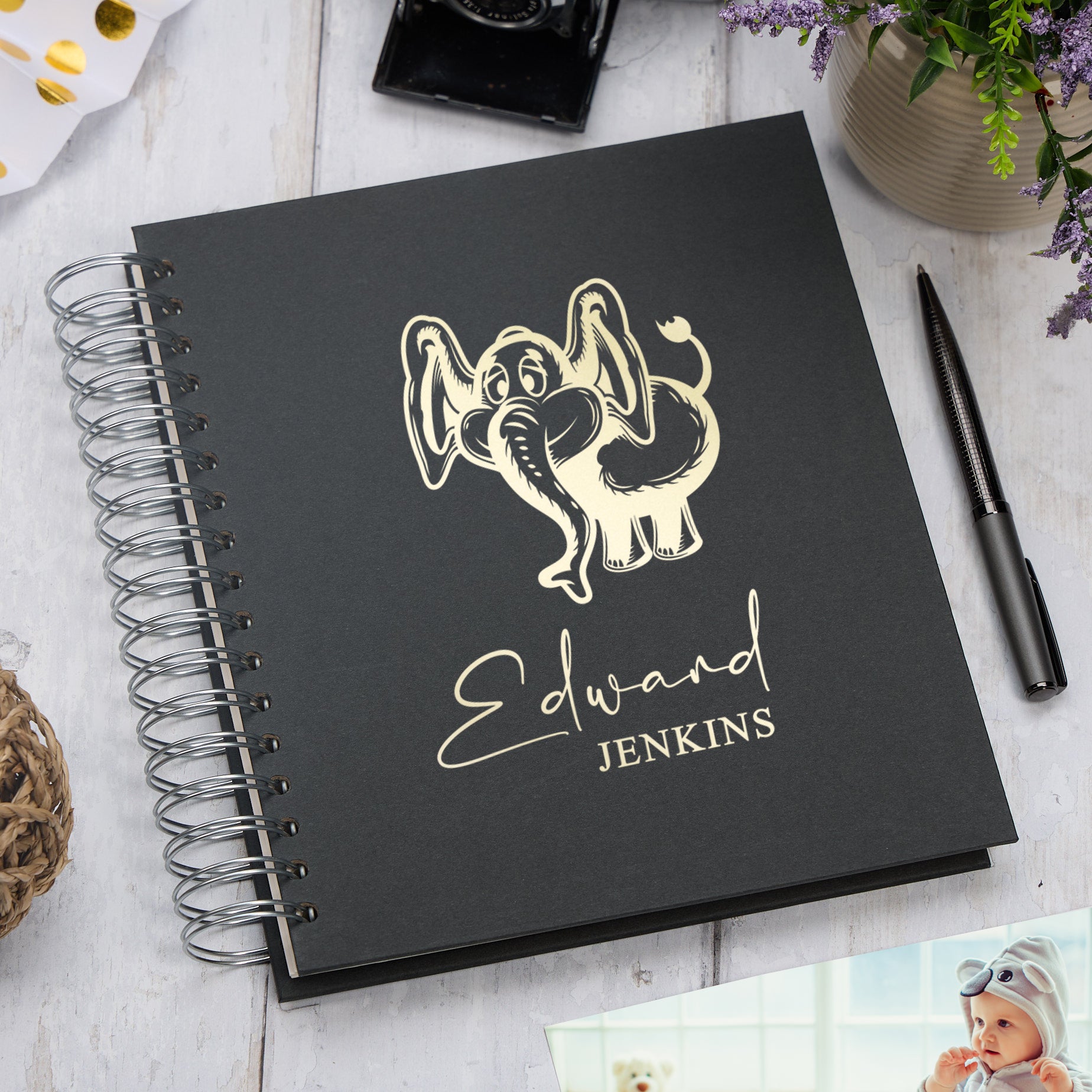 Personalised Large Baby Photo Album Memory Keepsake With Elephant Photo Album ukgiftstoreonline Black 4x6 Inch Album