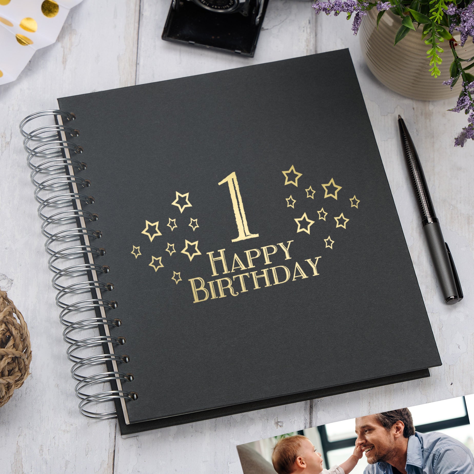 Large 1st Birthday Photo Album Memory Keepsake Gift With Stars Photo Album ukgiftstoreonline Black 4x6 Inch Album