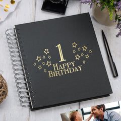 Large 1st Birthday Photo Album Memory Keepsake Gift With Stars Photo Album ukgiftstoreonline Black 4x6 Inch Album