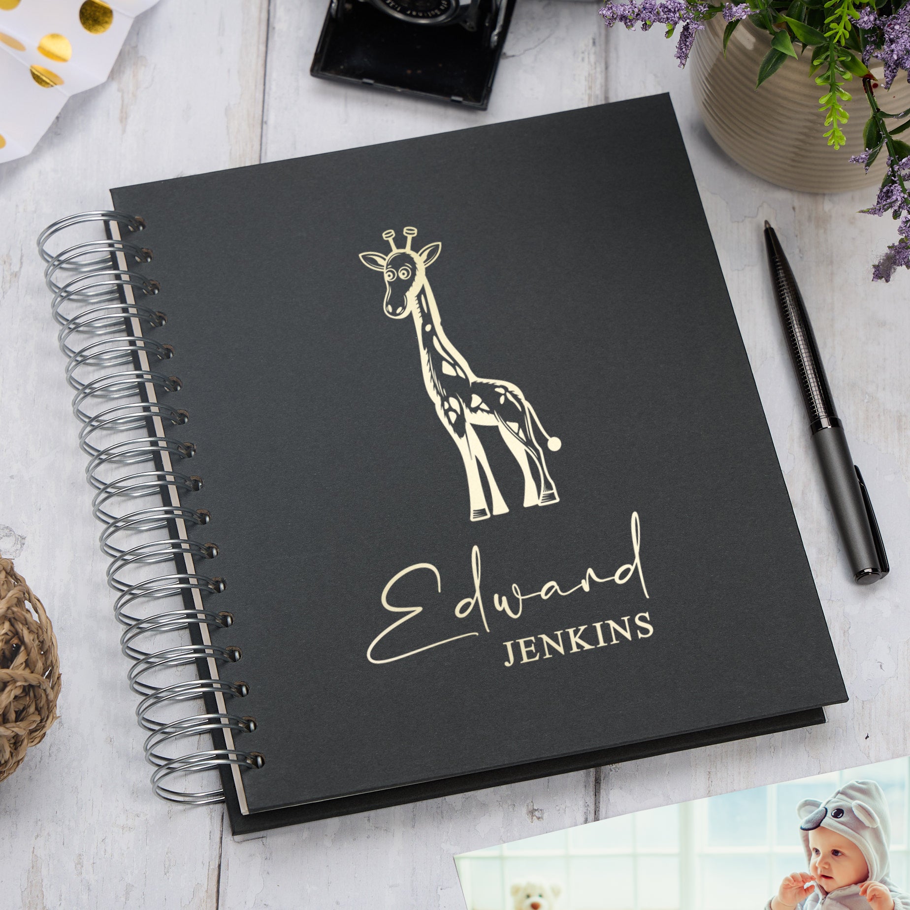 Personalised Large Baby Photo Album Memory Keepsake With Giraffe Photo Album ukgiftstoreonline Black 4x6 Inch Album