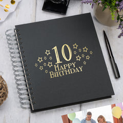 Large 10th Birthday Photo Album Memory Keepsake Gift With Stars Photo Album ukgiftstoreonline Black 4x6 Inch Album