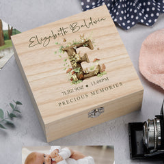 Personalised Wooden Baby Memory Keepsake Box With Woodland Alphabet