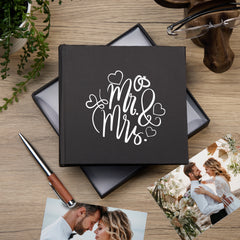 Mr and Mrs Wedding Hearts Black Photo Album Gift For 50 x 6 by 4 Photos
