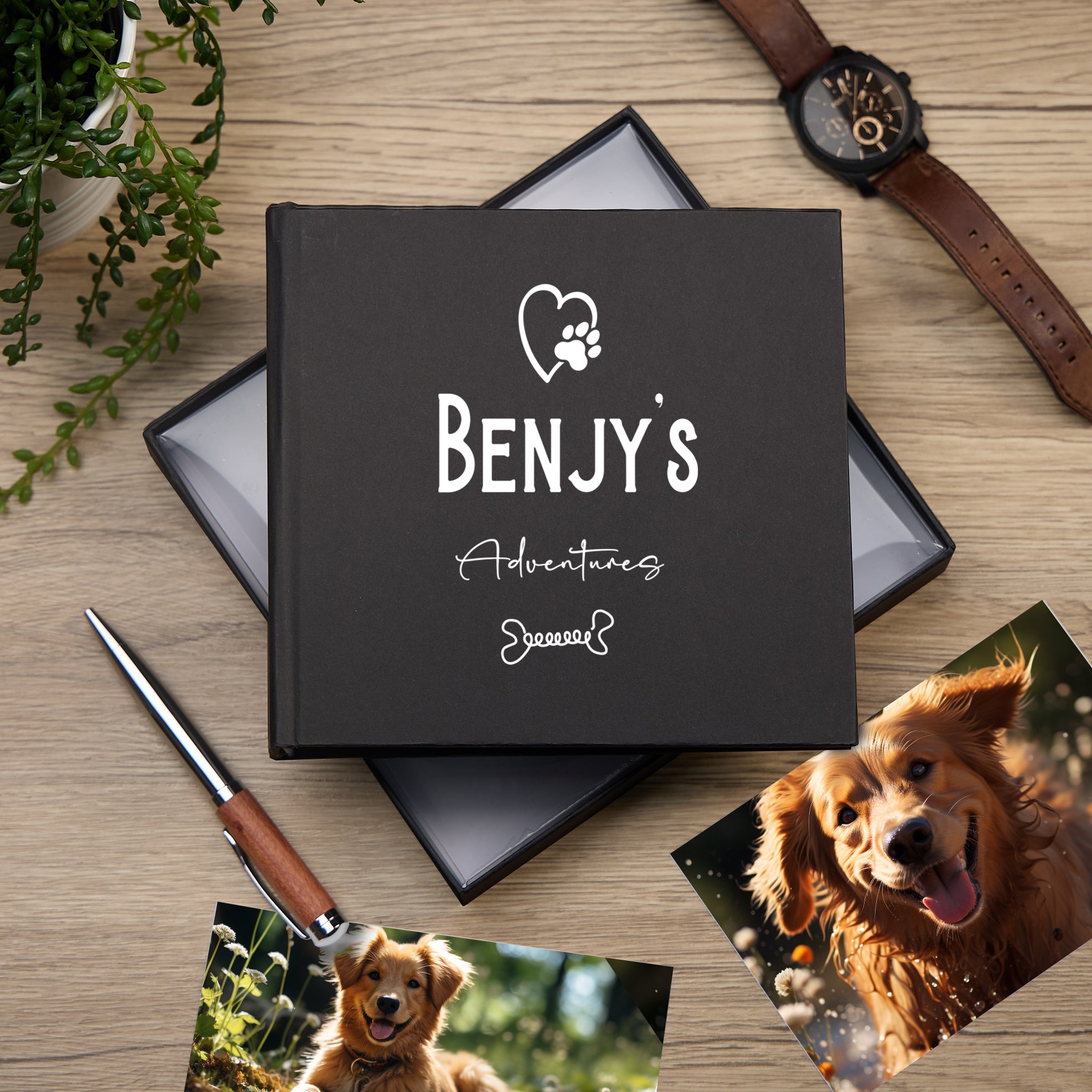 Personalised Photo Album for Puppies and Dogs Adventures Black 50 x 6" x 4" Photos photo album ukgiftstoreonline