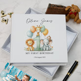 Personalised 1st birthday photo Album Boy or Girl Safari Theme In Gift Box