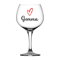 Personalised Any Name Gin Glass Gifts for Her Girl Women With Heart