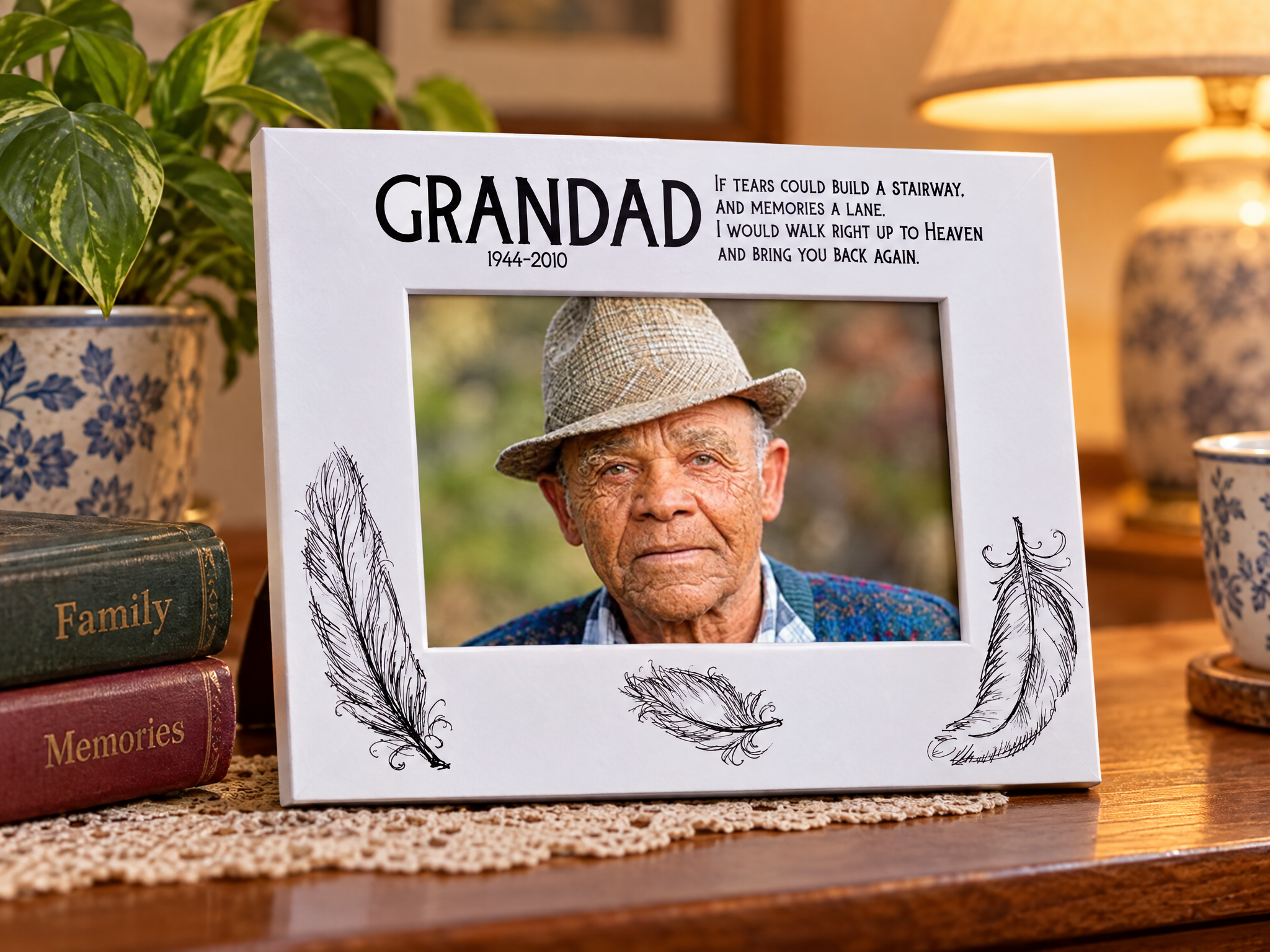 Grandad Remembrance Memorial White Photo Frame wood finish Landscape grandad photo frame ukgiftstoreonline