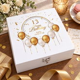 Personalised 13th Birthday Keepsake Large Wooden Box Gift With Golden Balloons Keepsake Wooden box ukgiftstoreonline