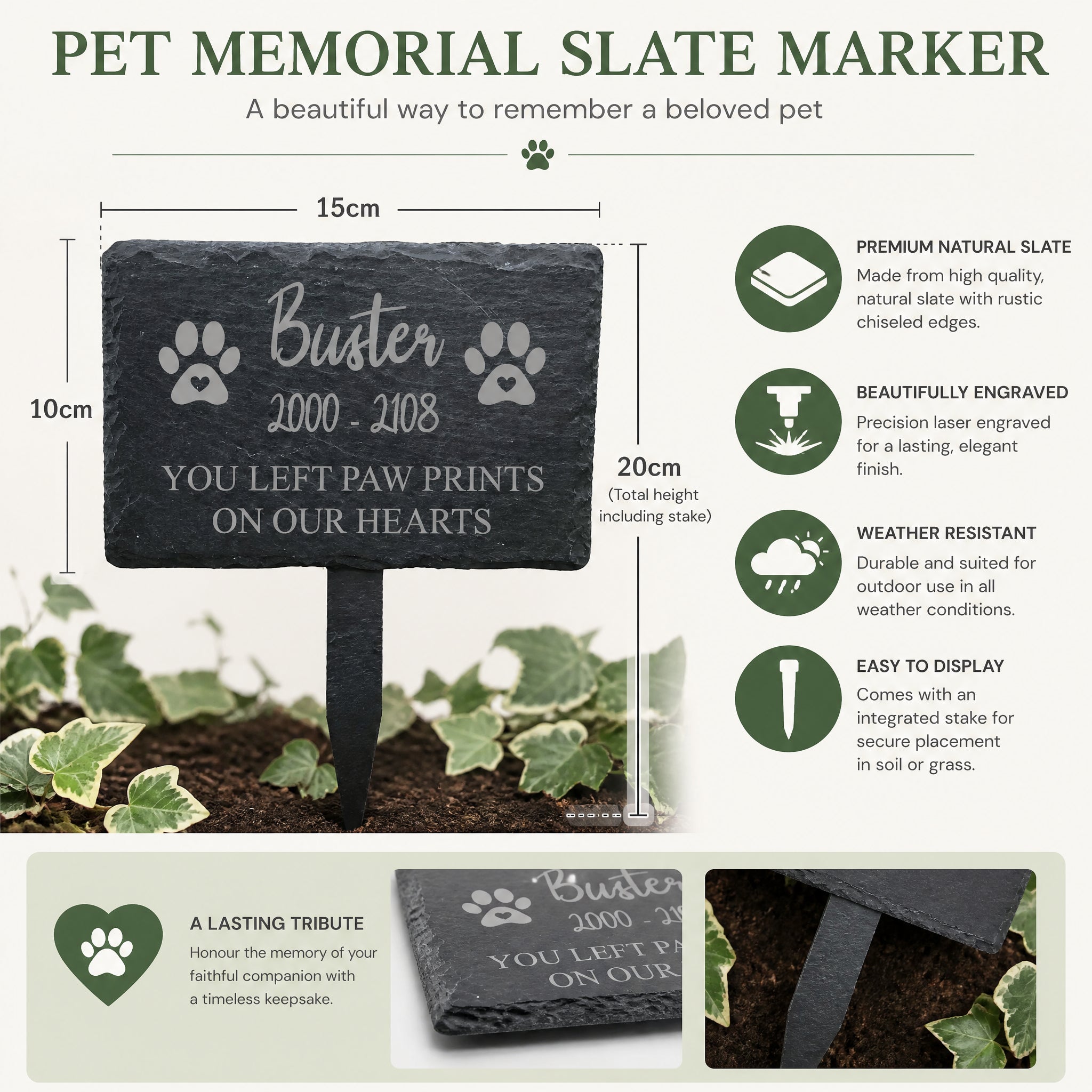 Engraved Memorial Plaque For Pet Dog or Cat- Personalised Pet Grave Stone Slate Marker Personalised Garden Stone Slate ukgiftstoreonline