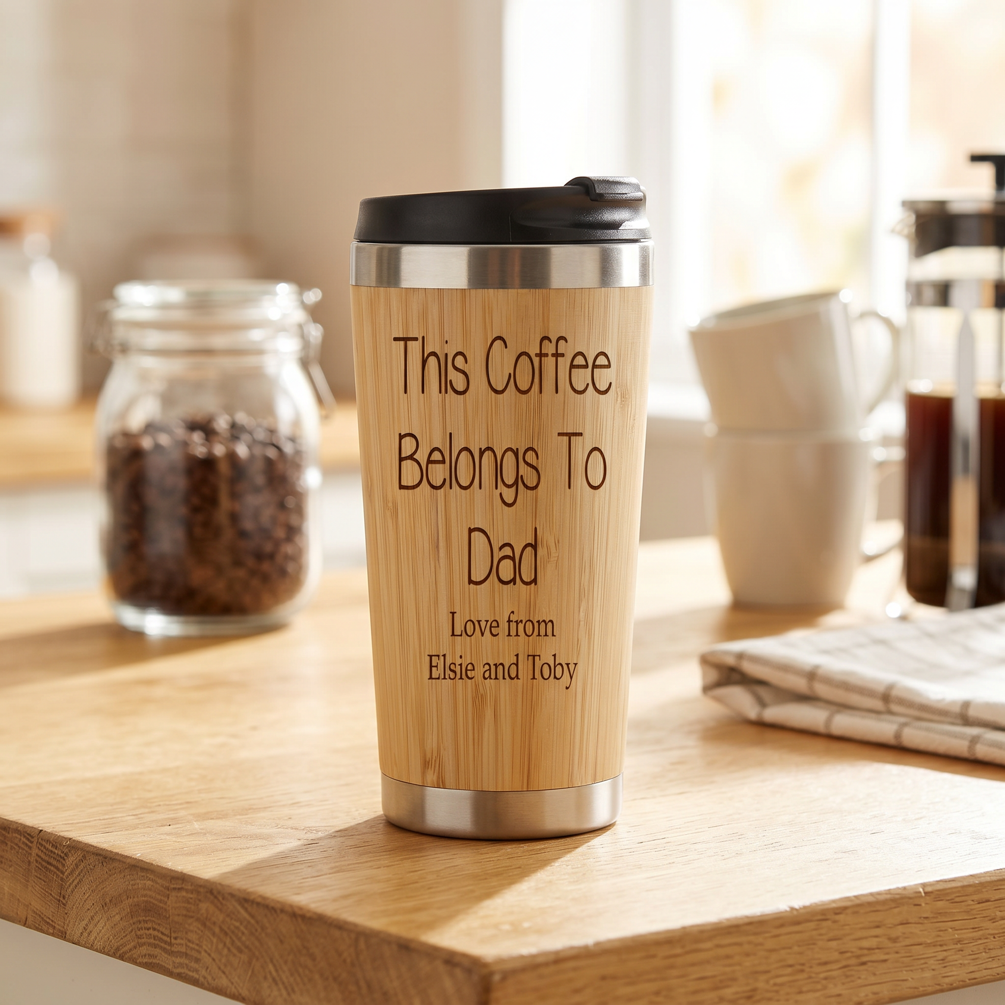 Dad's Bamboo Travel Mug, Personalised (Reusable, Sustainable 420ml) Personalised Mugs ukgiftstoreonline